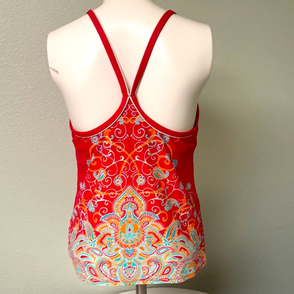 Athleta Offshore Racerback Tankini Top Swimsuit Red Paisley Top Only Size M - Picture 4 of 11